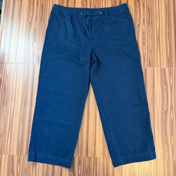 Jones New York Sport Pants - Navy Blue Cropped Wide-Leg Pants Sz 14 French Girl Modern Utility Coastal Chic